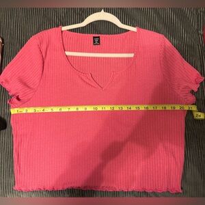 8!! Shein notch neck lettuce edge slightly cropped tee